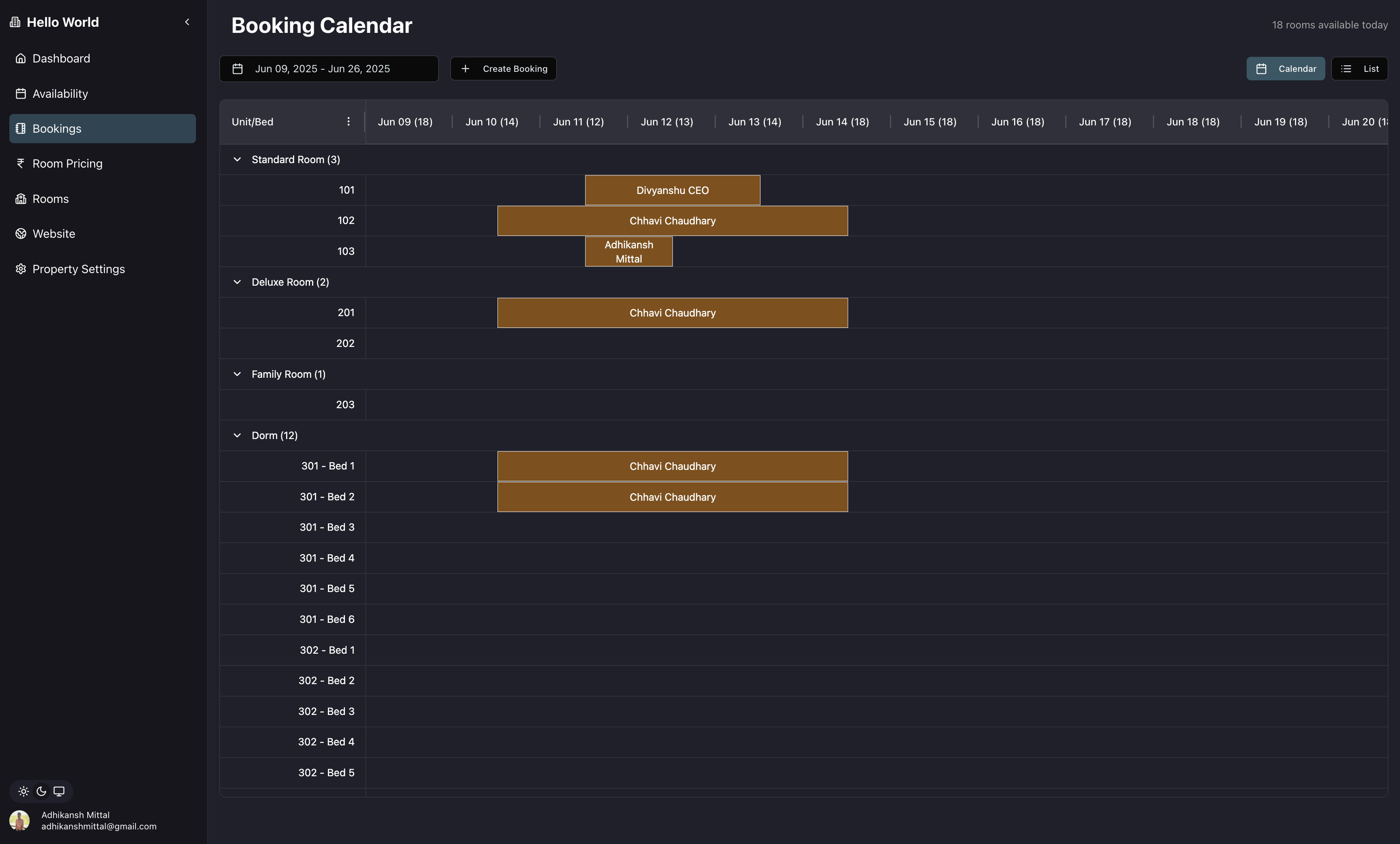 Staymod Booking Calendar Screenshot